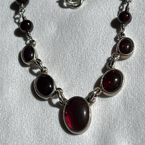 Sold Sterling Silver Garnet 19” Necklace - Picture 4 of 8